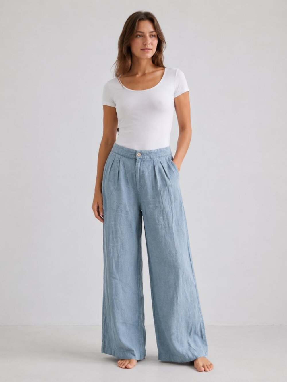 me by Jennie Garth Linen Blend Wide Leg Pants Women’s 4P Light Blue
